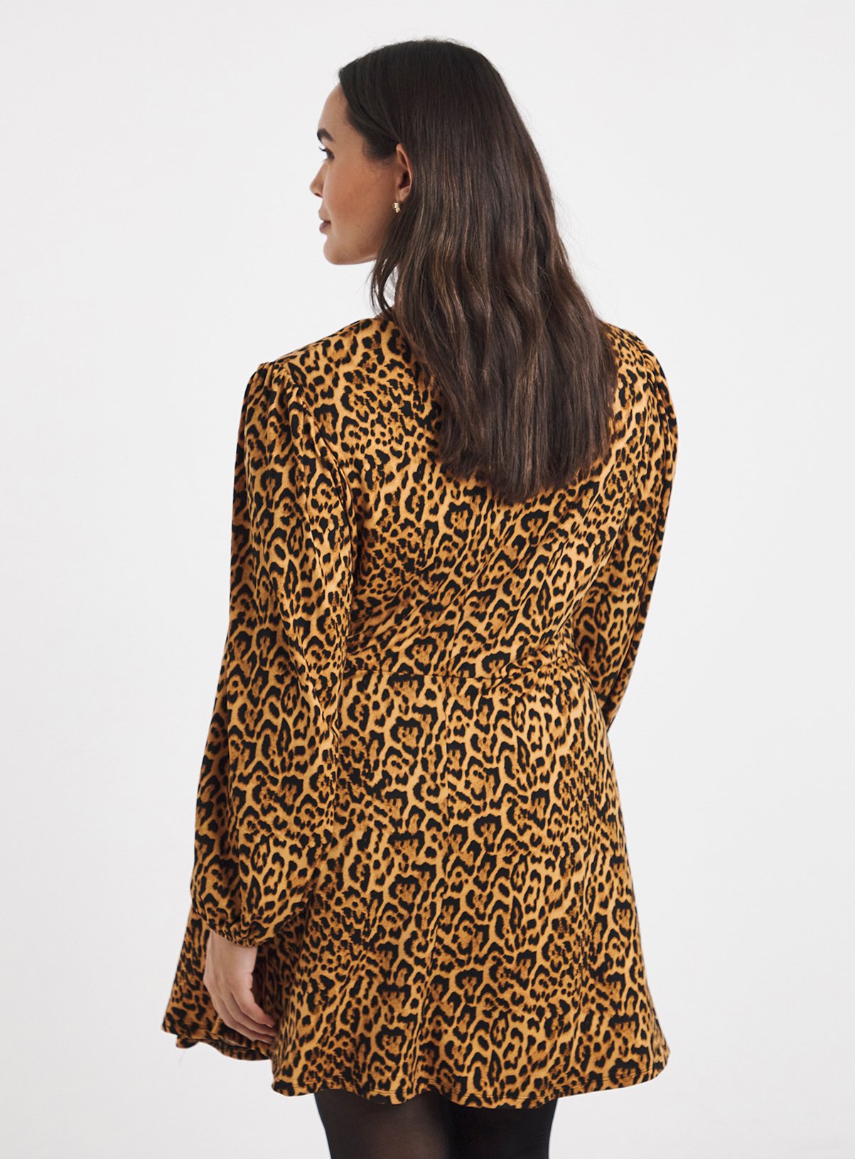 SIMPLY BE Supersoft Sweetheart Neck Leopard Print Skater Dress 10 - Image 2 thumbnail